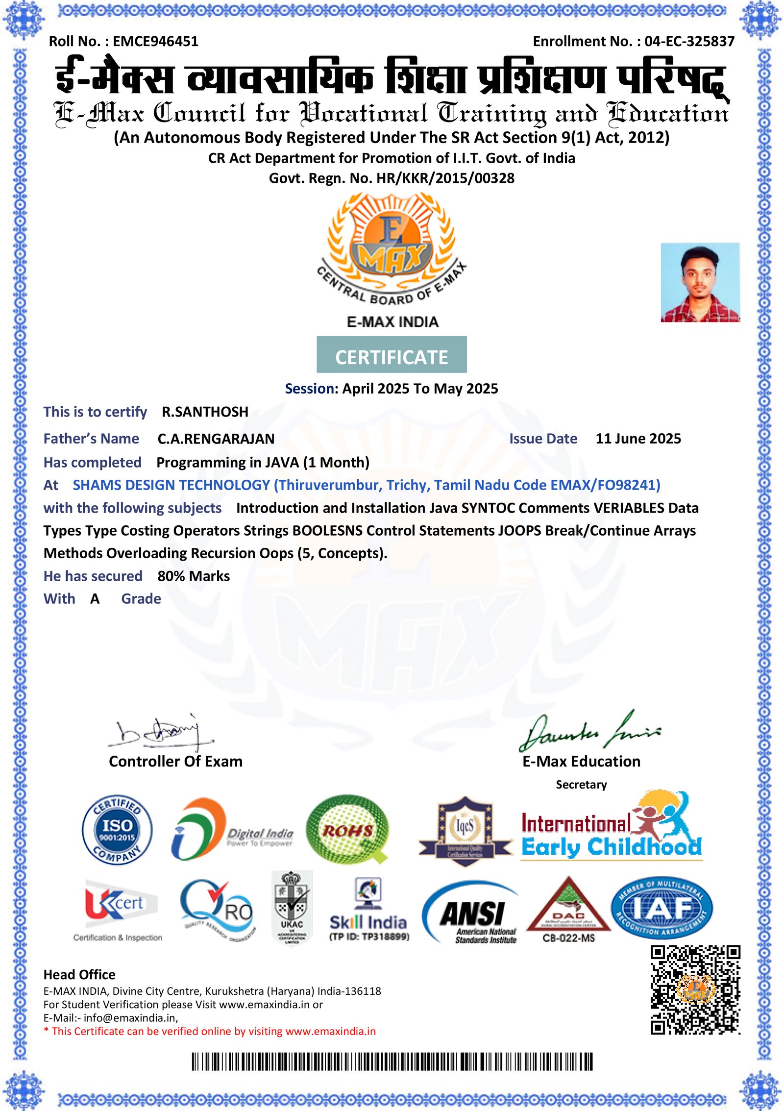 Programming Course Completion Certificate